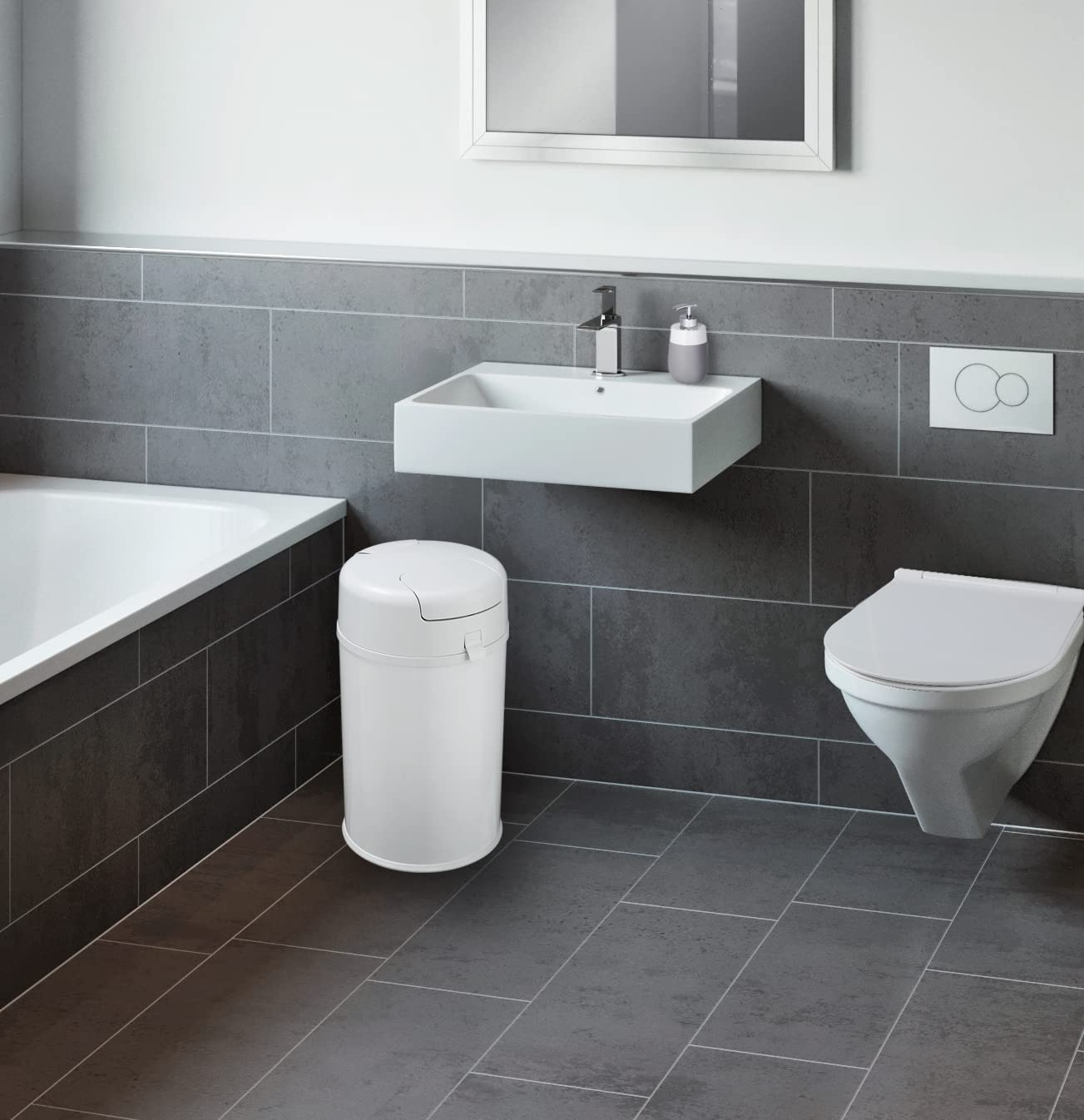 WENKO Contenitore igienico Secura Premium - Bidone getta pannolini per bebè ed anziani,, Metallo, 35 x 53.5 x 30 cm, Bianco