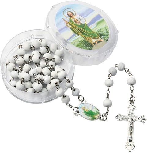 Miniatura 5 de BESTPARTYFAVORS 12 piezas de recuerdos de fiesta de bautismo, rosario de madera perfumada blanca, ángel bebé, Nuestra Señora de Guadalupe, San
