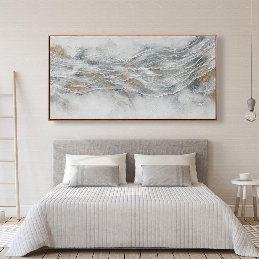 Abstract Wall Art Framed Home Artwork Decor Simple Modern Art Pieces With Gold And Gray Textures Modern Minimalist Canvas Painting Living Room Decor For Bedroom Office Wall Decor 24X 48