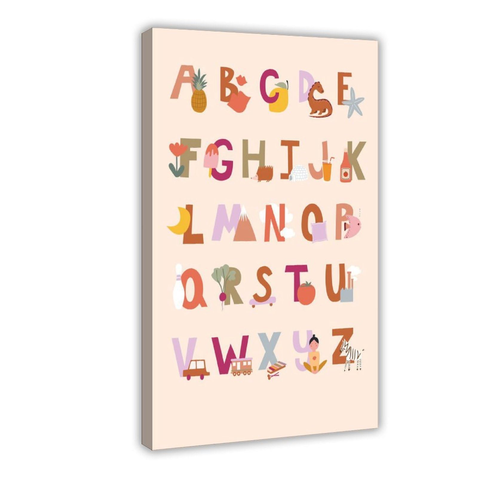 Poster sur toile avec thèmes éducatifs de l'alphabet de A à Z (2) - Décoration murale pour salon, chambre à coucher - 60 x 90 cm