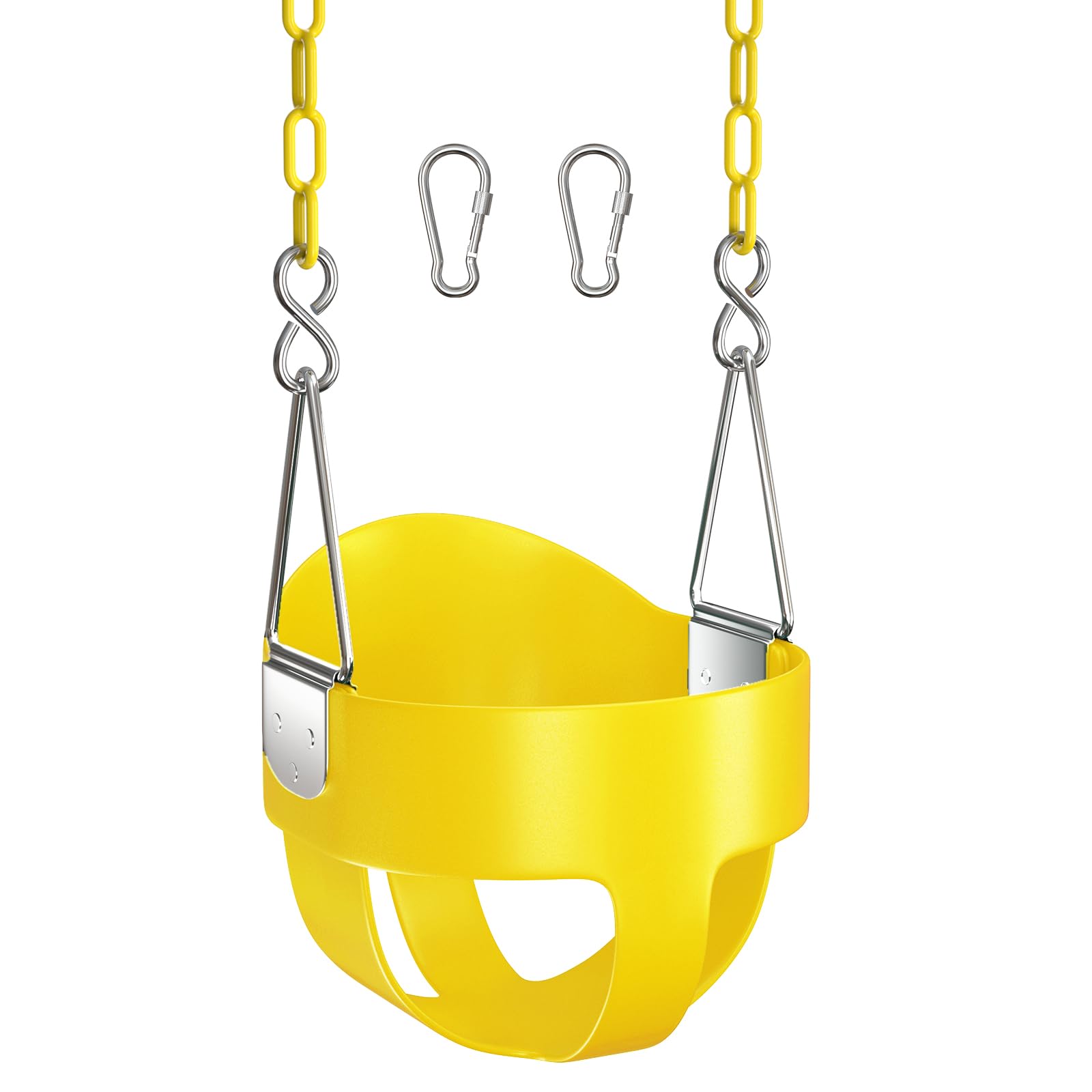AGPTEK High Back Full Bucket Toddler Swing Seat Infant Swing with Yellow Coated Swing Chains and Carabiners Baby Swing Outdoor for Easy Install(Yellow