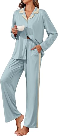 HiMONE Pajamas Set for Women, Viscose Derived from Bamboo Cooling Comfy Pjs Lounge Sets Button Up Pajamas