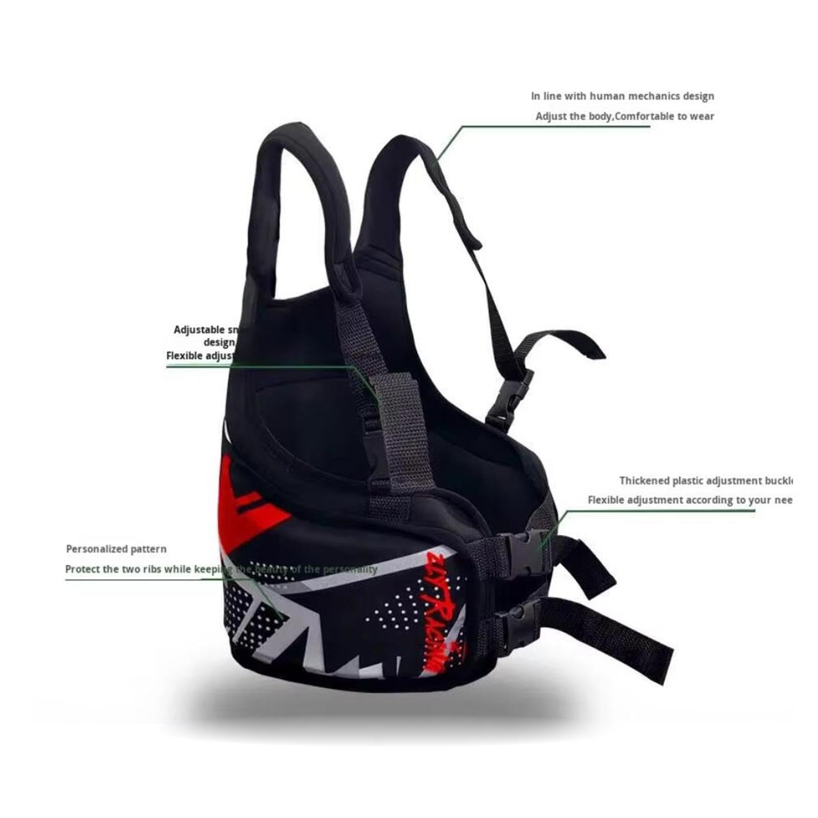 Chaleco Protector de Costillas para Karting para Adultos, Protector de Pecho para Karting, Multiusos, con Absorción de Impactos, Transpirable Y Ajusta, Rojo