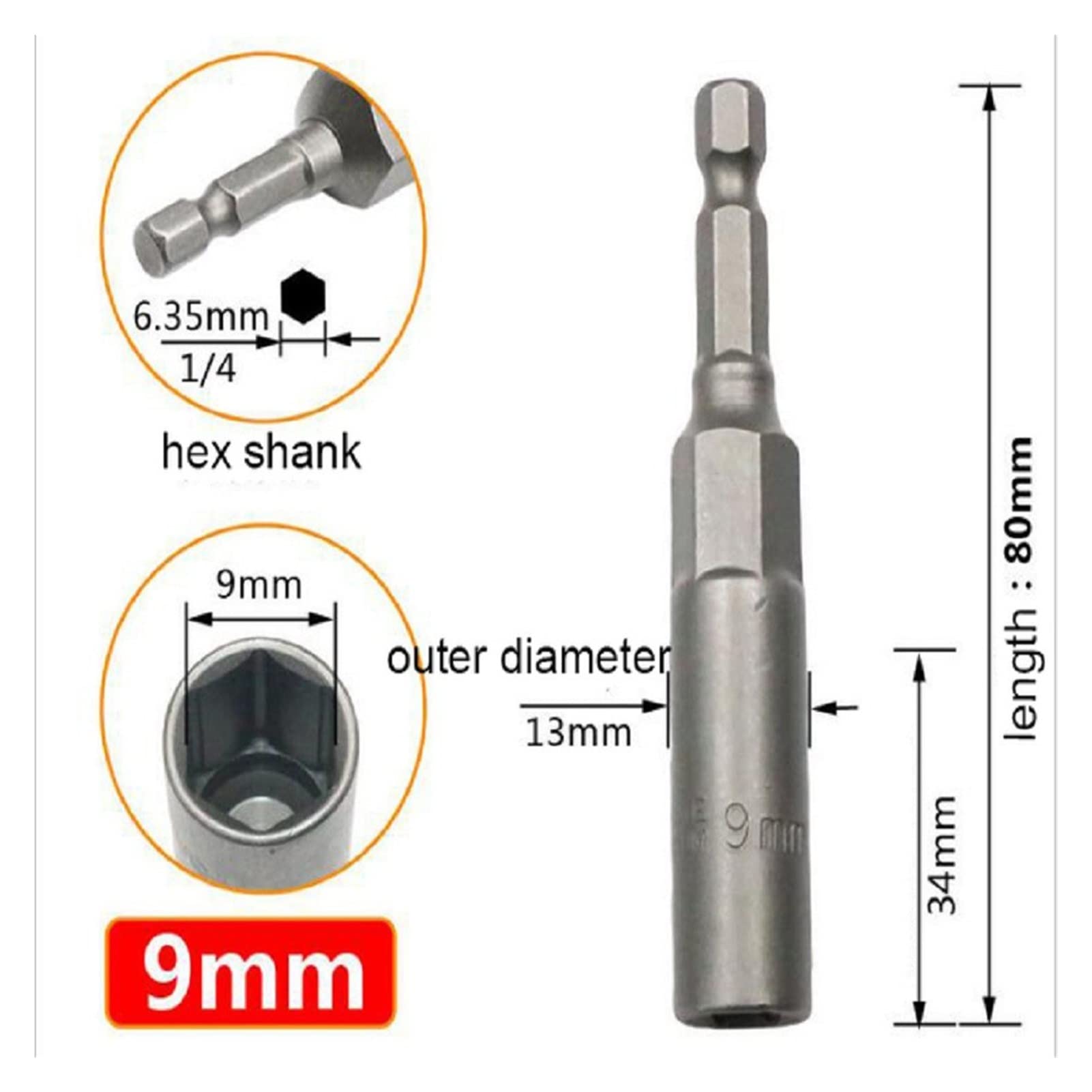 Destornillador de Impacto de 80 mm, 8 Unidades, Taladro, Adaptador de Vaso magnético Hexagonal de 1/4", Tuerca de Impacto, Taladro para Herramientas de Impacto.