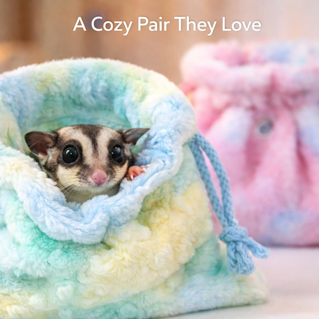 Sugar Glider Sleeping Pouch 2-Pack, Soft Plush Drawstring Pouches for Sugar Gliders, Cozy Hanging or Carry Pouch for Daily Rest(Largesize)