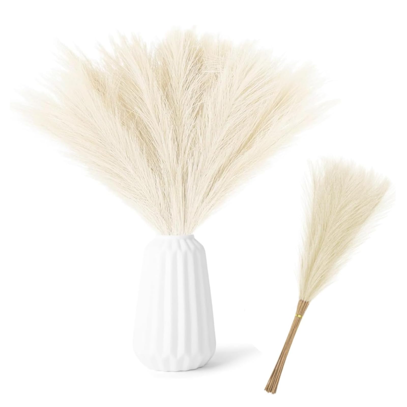30Pcs Champagne Pampas Grass, Artificial Pampas Grass, Branches Bouquet Flora Feathers Decoration, Fluffy Faux Pampas with Long Stem, for Living Room, Home, Floor Vase, Wedding