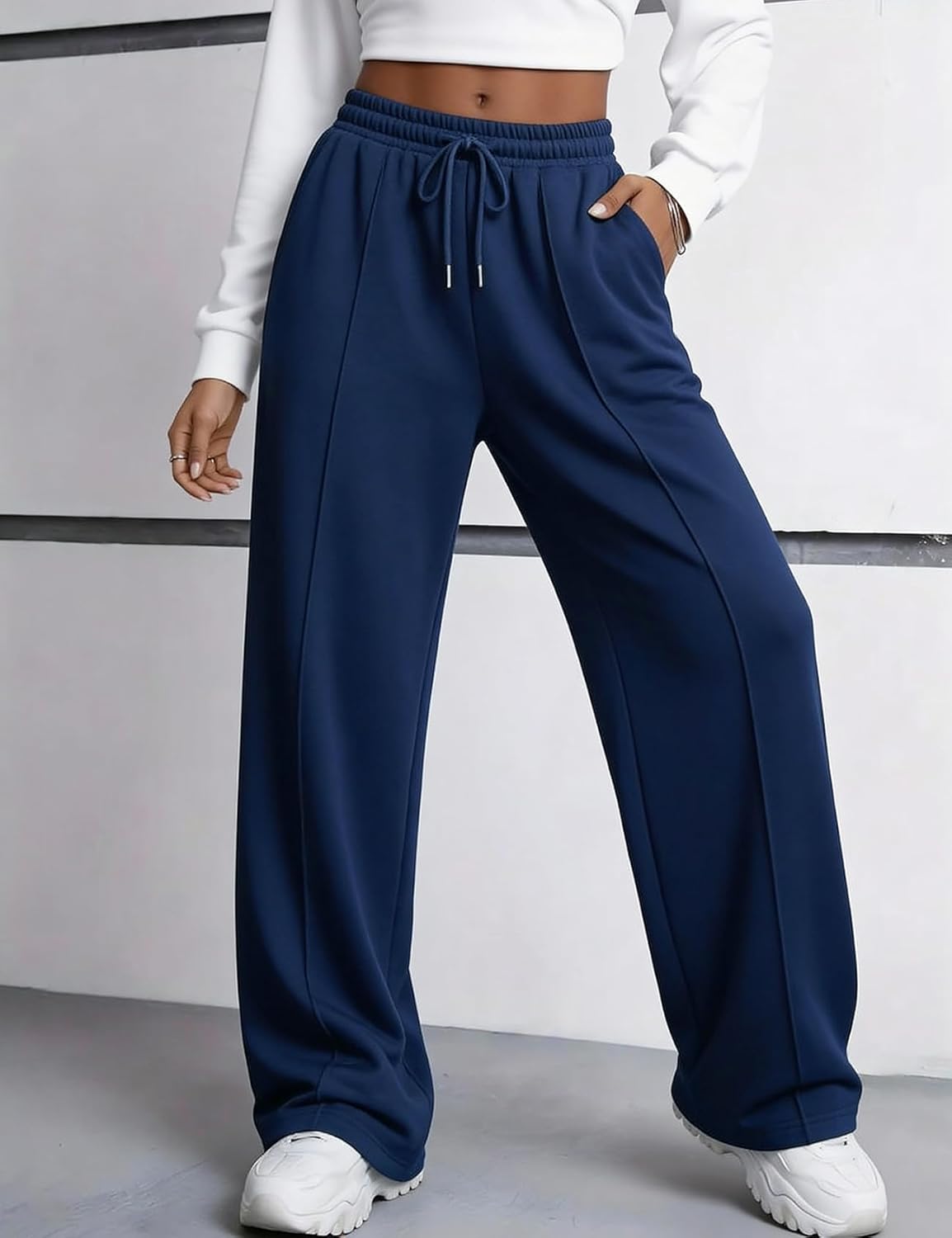 Flygo Womens Wide Leg Sweatpants Drawstring Elastic Waist Baggy Pants Trendy Loose Athletic Joggers with Pocket - Image 7