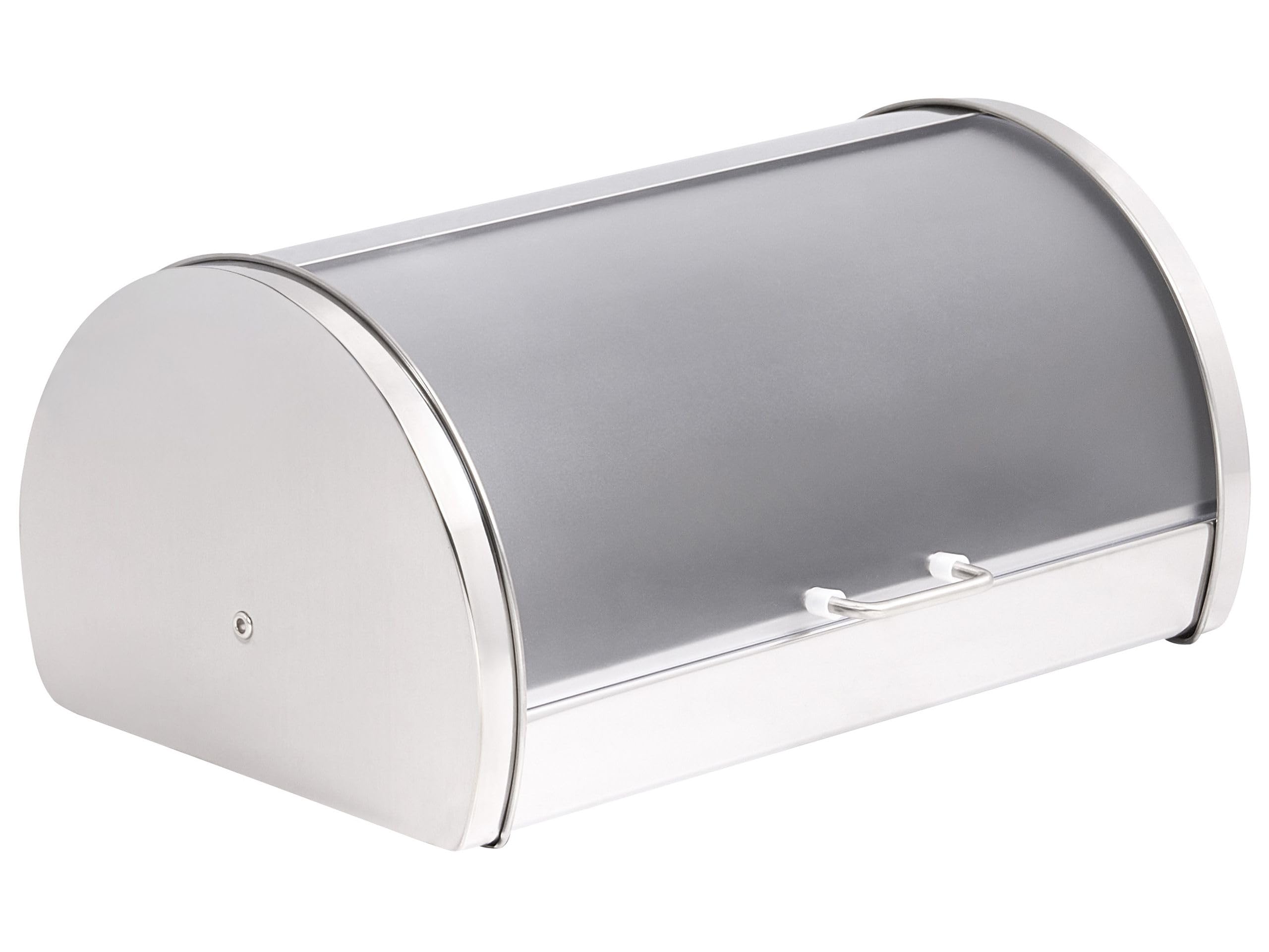 Beliani Brotkasten Edelstahl silber mit Rollklappe Griff halbrund 38 x 26 x 19 cm modern Friandise