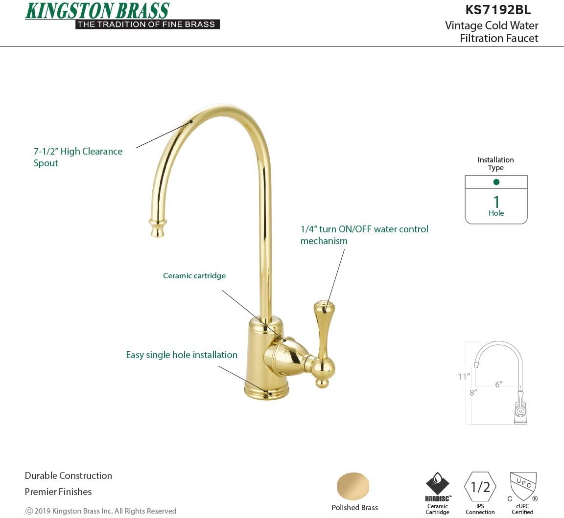 Crаzу Dеаlѕ Kingston Brass Gourmetier KS7192BL Vintage Single Handle Water Filtration Faucet, Polished Brass Tесh Dеаlѕ 🔥 Kingston Brass Gourmetier KS7192BL Vintage Single Handle Water Filtration Faucet, Polished Brass