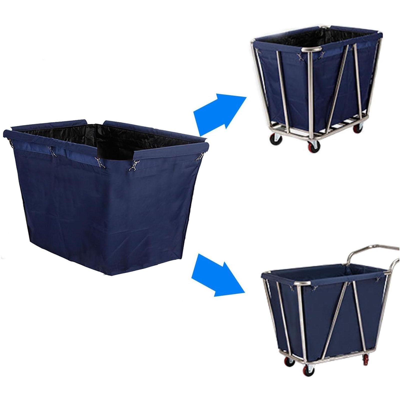 Cesto for la biancheria, extra large, di ricambio, for carrello della biancheria, in tessuto Oxford, lavabile in lavatrice, gancio in ferro metallico for la pulizia 'hotel(Blue)