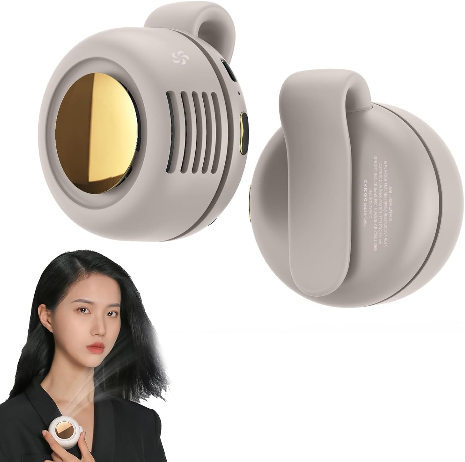 YuuFcy Portable Silent Mini Bladeless Fan, Clip On Waist & Neck Fan, Rechargeable Clip-On Hands-Free Fans 3 Speeds, Wearable Cooling Fans for Outdoor/Travel/Office/Shirt (White) — image 1