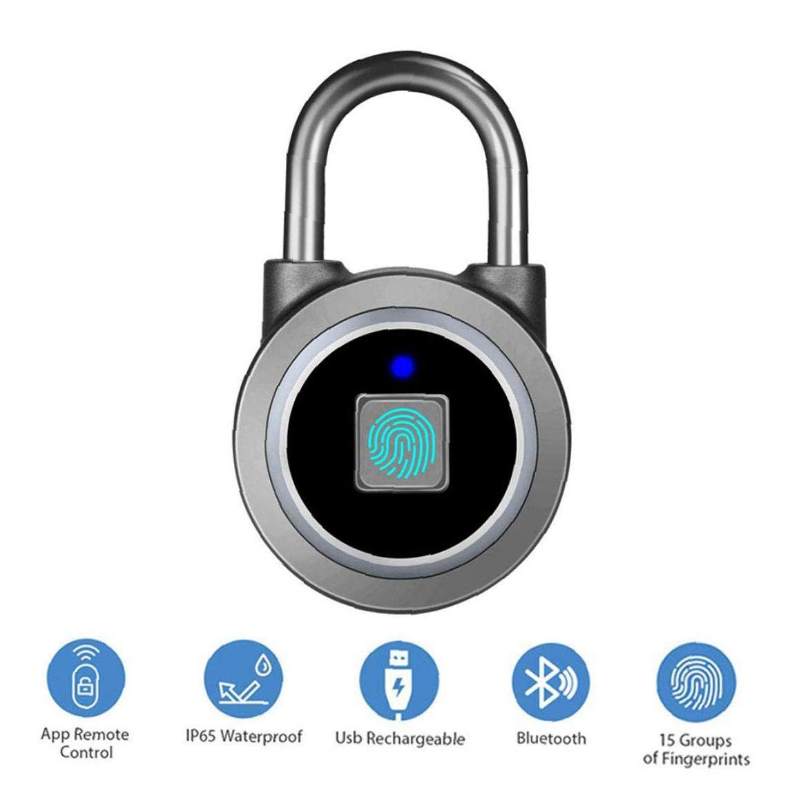 Huella Digital Candado Bloqueo Inteligente Bluetooth USB Recargable Ip65 Resistente Al Agua Ideal para Puerta De La Casa Maleta 1pc Inteligente Candado Recargable USB Lock