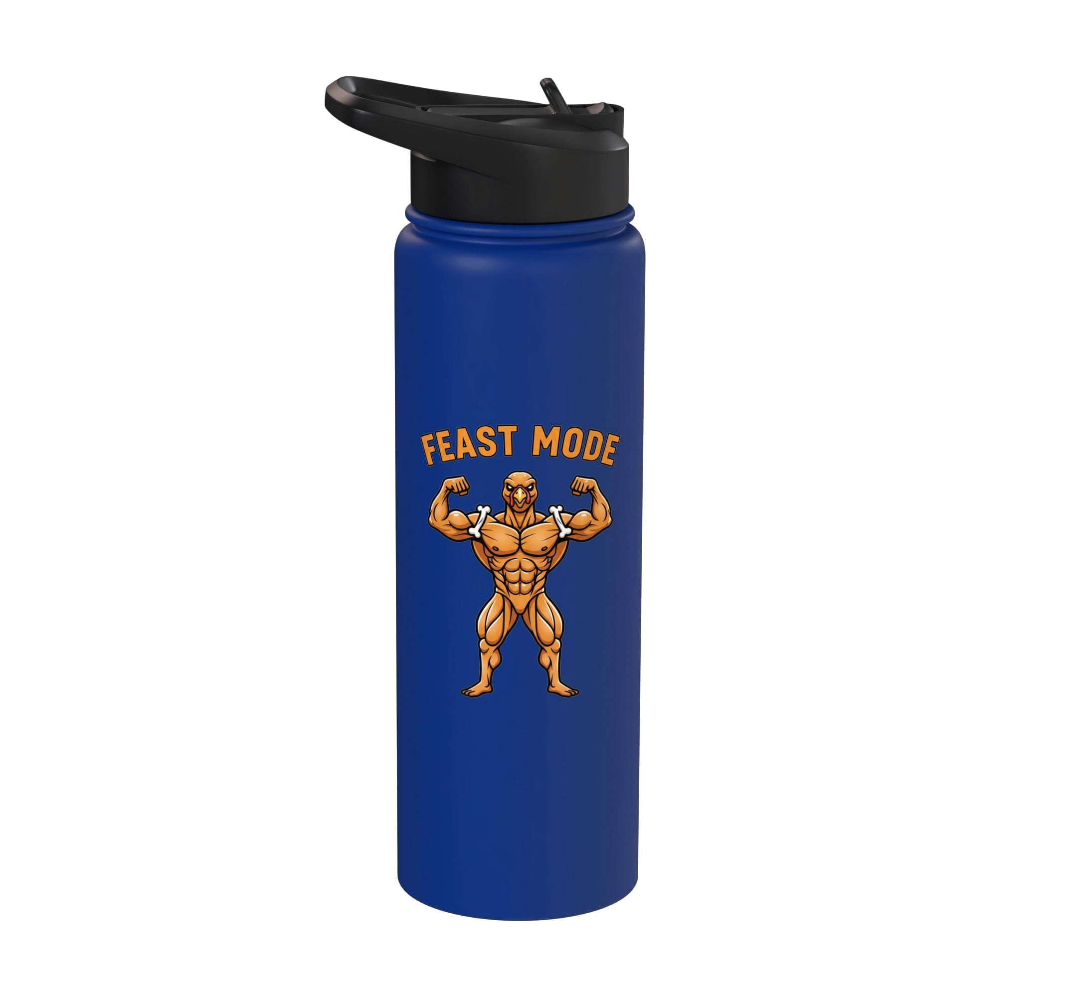 Feast Mode Turkey Muscle Design - Funny Thanksgiving &Turkey Stainless Steel Insulated Water Bottle Royal Blue 30 Ounces