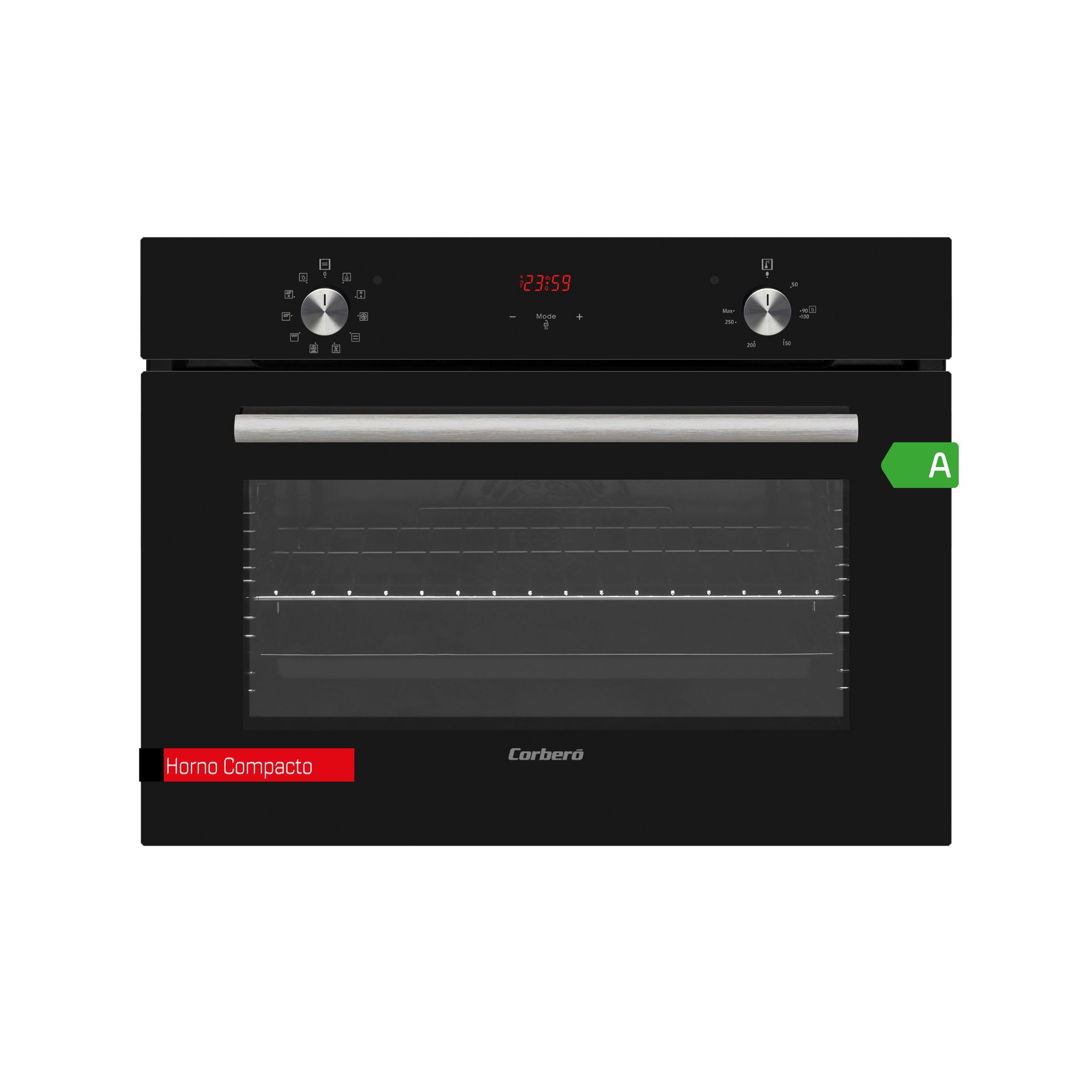 Corberó - Horno Multifunción Compacto 50L| CCHCV451021DTG | 46x60x58 | Hidrólisis | Display Táctil | Guías Extraíbles | 10 Programas | 3100W Potencia | Puerta Doble Cristal | Cristal Negro