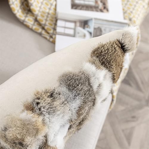 Miniatura 4 de Funda de almohada para sofá de piel de conejo para el hogar, sala de estar, funda de cojín decorativa de piel (amarillo) 16 x 16 pulgadas