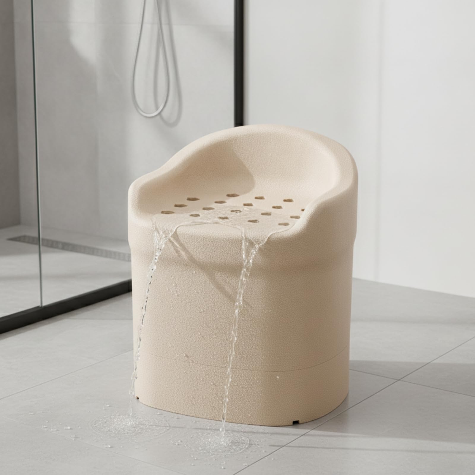 Asiento de para Baño Silla de Ducha Taburete de Bañera Banco de Baño con Respaldo Material Impermeable con Drenaje Estable Antideslizante Adecuado, Gris, Modelo De Altura Aumentada