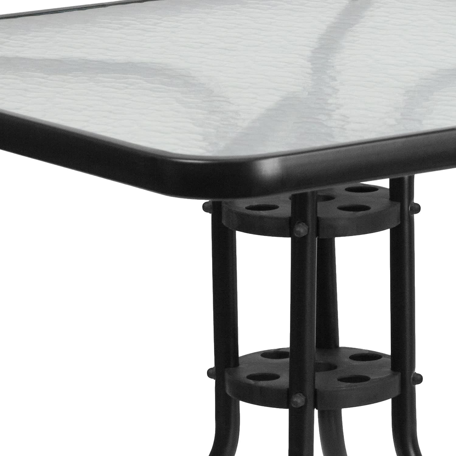 BOWERY HILL Square Patio Dining Table, 31.5" Tempered Glass Top, Black Powder Coat Frame, Ripple Design, 5mm Thick Glass, Indoor/Outdoor Use, Bistro Style for Home, Cafe, or Restaurant Patio Spaces
