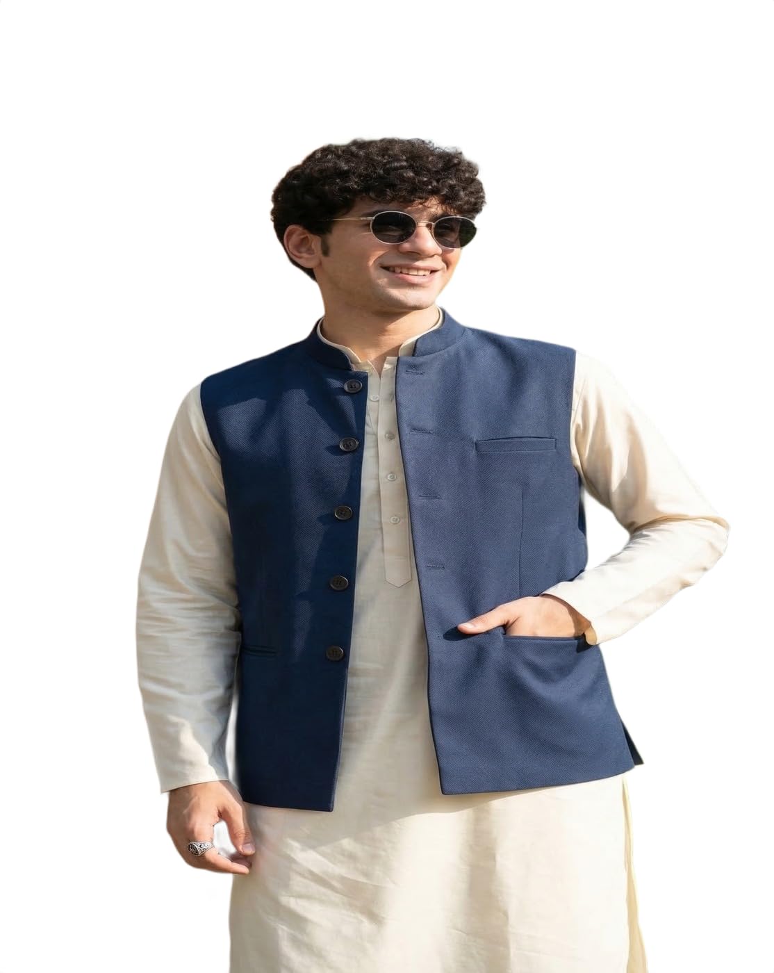 maykr Traditional Navy Blue Nehru Jacket for Men |Modi Jacket for Diwali & Eid | Classic Sleeveless Indian Waistcoat-picture-32