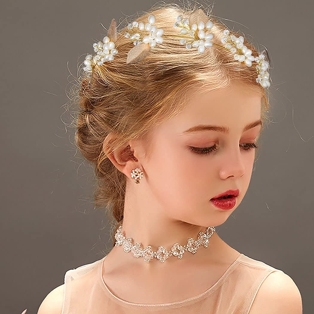 Amazon.com : Campsis Wedding Bride Pearl Headpiece Golden  display picture 1