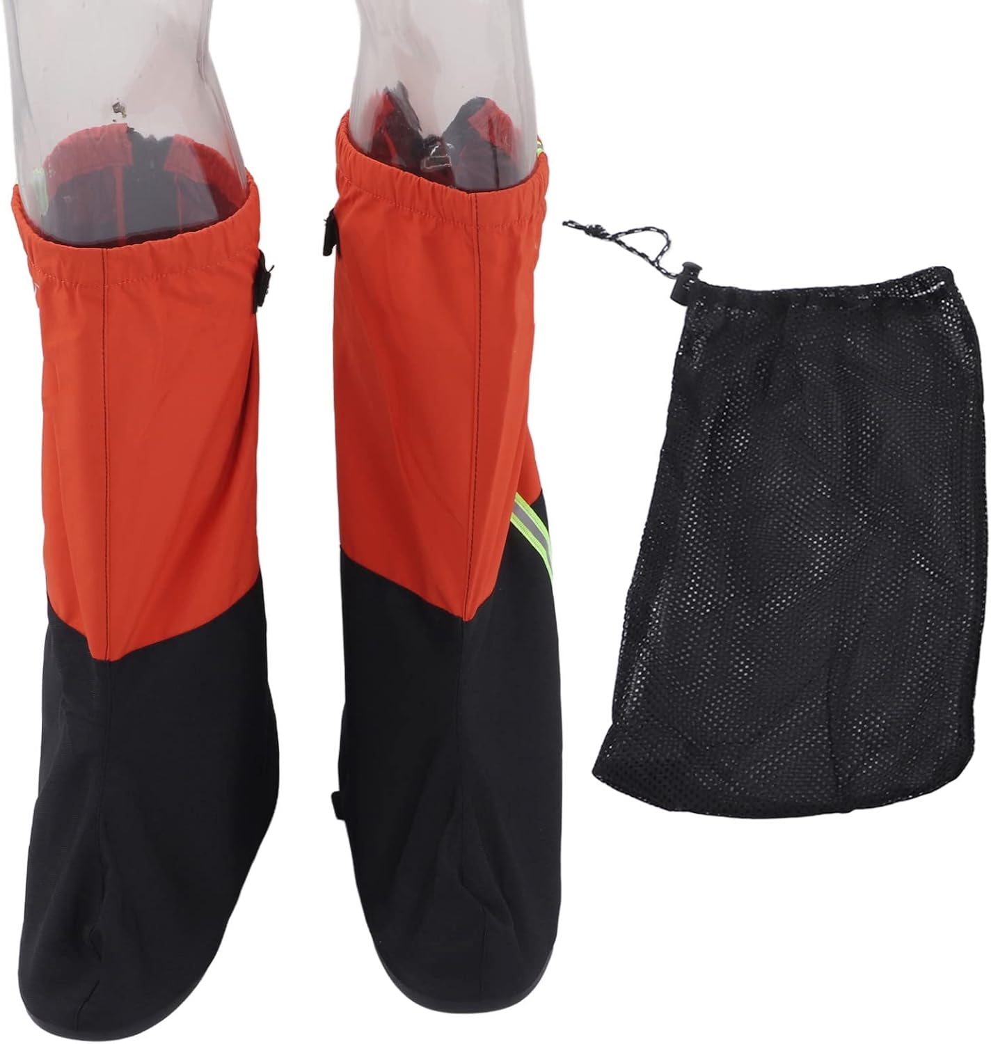 Snow Boot Covers with Zipper, Non Slip Sole for Outdoor Activities Like Hiking Climbing, Rain Snow Shoes Covers with Storage Bag, Orange Reflective Strip Design