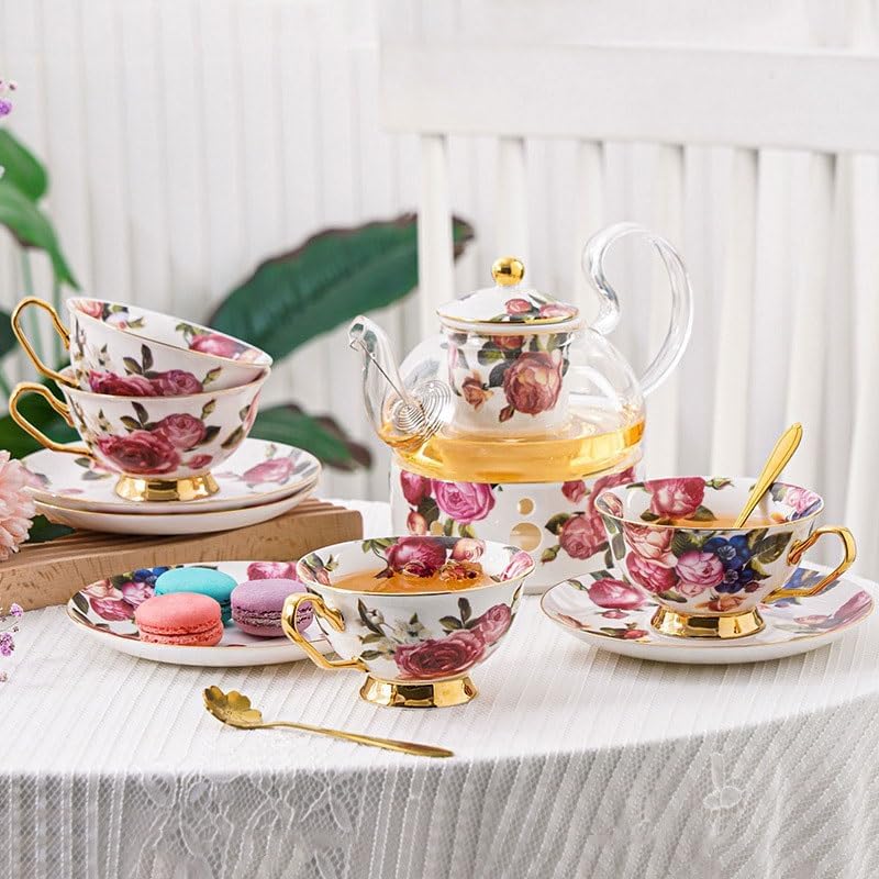 Light Luxury Household Ceramic Flower Tea Sets Teapot With Filter Heating Set