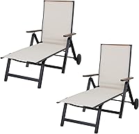 Vista 15 de Grand patio Sillón de mimbre para exteriores de 4 posiciones ajustable plegable de aluminio para patio, tumbona con cojín beige