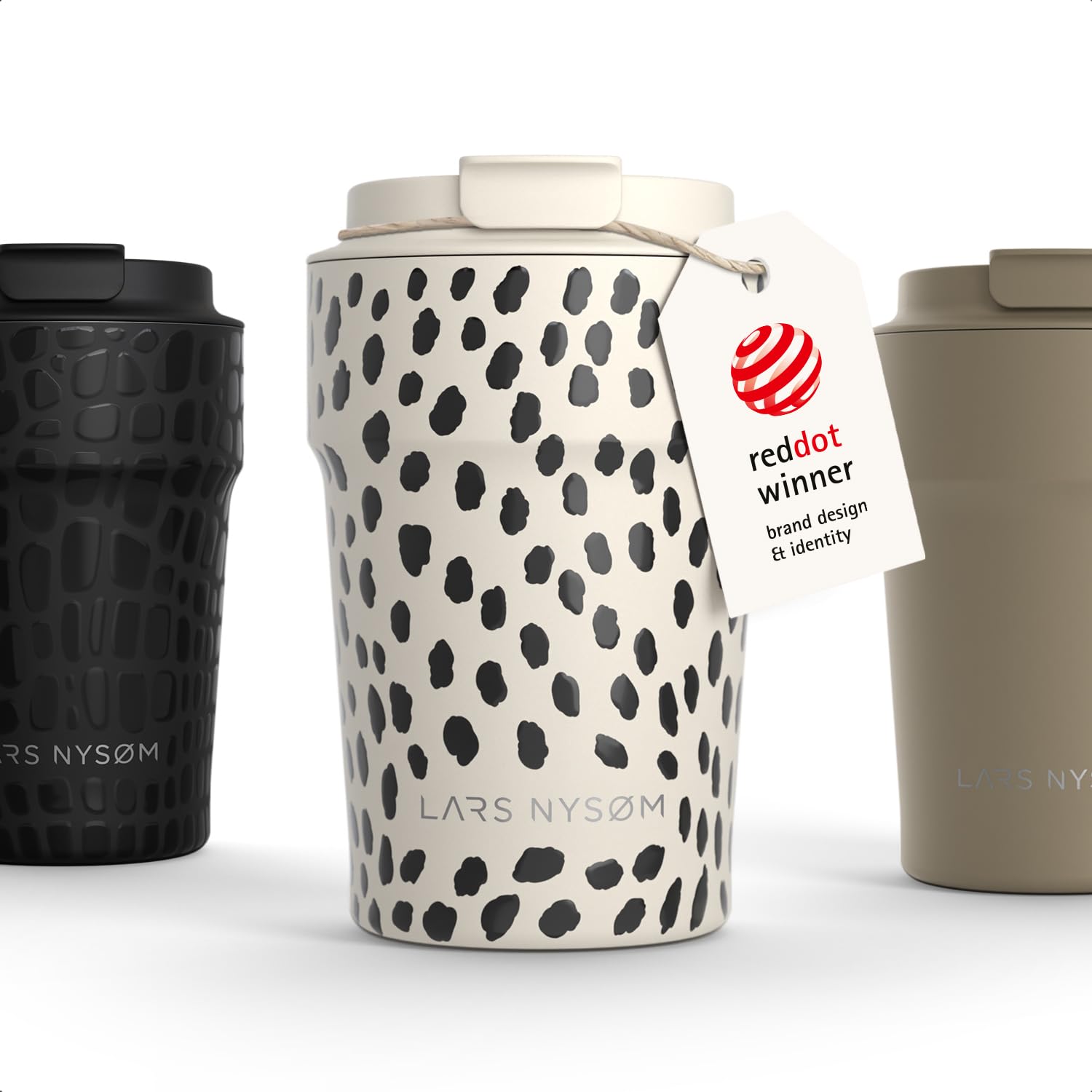 LARS NYSØM Thermo Coffee Mug-to-go 13oz | Travel Mug 0.38 L with Insulation | Silicone Grip Base | Leak Proof Stainless Steel Tumbler for Coffee and Tea on the Go (Beige, 380ml)