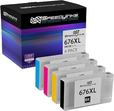 SPEEDYINKS Remanufactured Ink Cartridge Compatible with Epson 676XL Black, Cyan, Magenta, Yellow, 4-Pack for use in Workforce WP-4020, WP-4530, WP-4540 |, Pro WP-4010, WP-4023, WP-4090