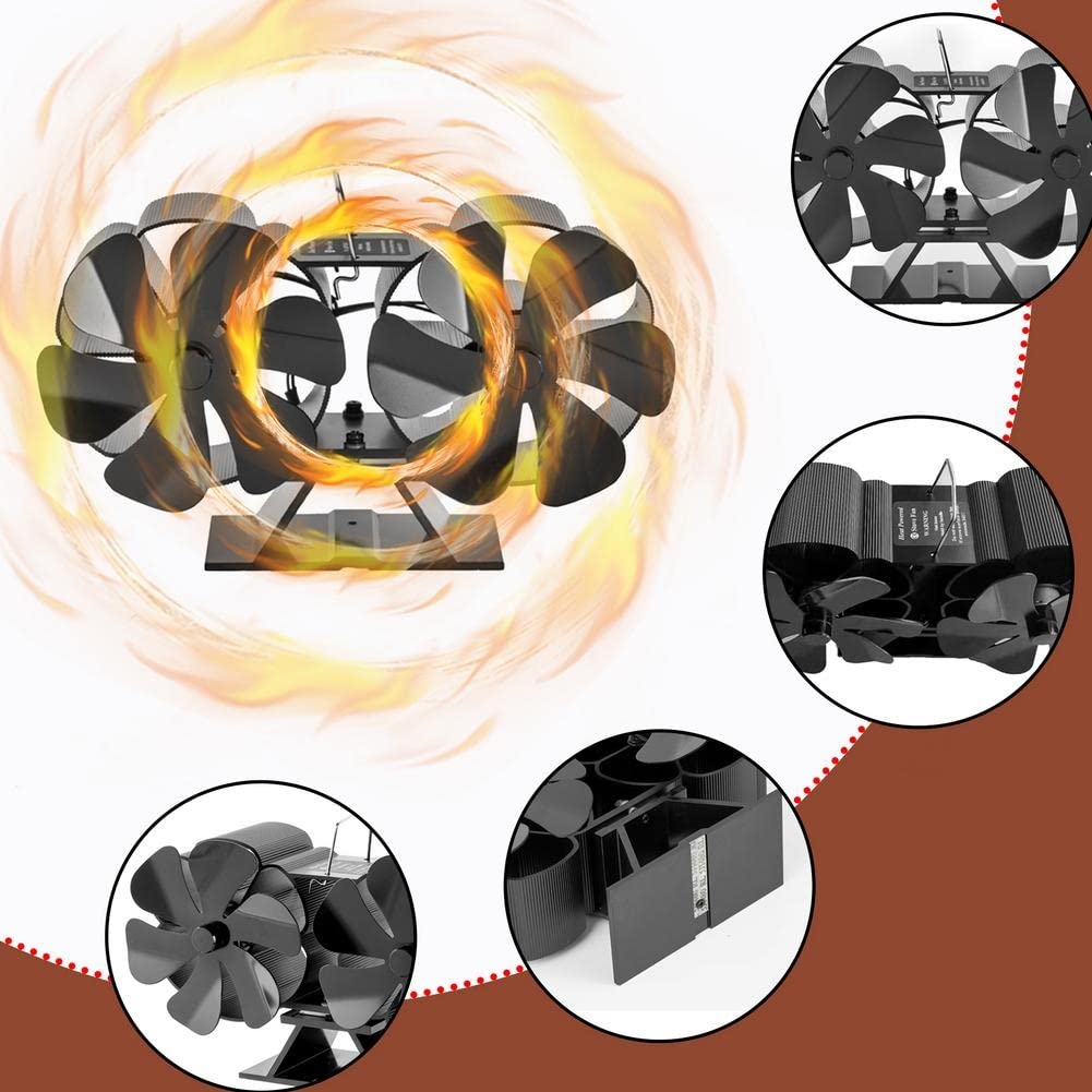 Ventilador Estufa Leña 12 Palas, Ventilador para Chimenea de aspas con Doble Motor,Ventilador para Estufa de leña,Ventilador Calor, para Estufa de Gas/Pellet/Madera/Quemador de leña