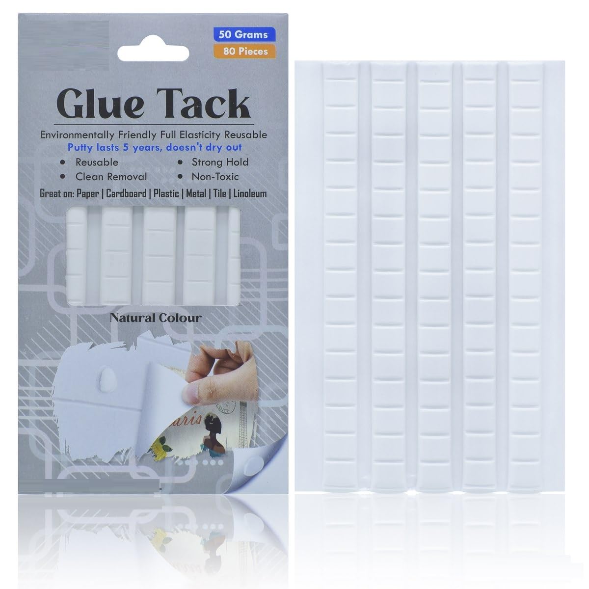 Sticky Tack 1 Color Adhesive Putty Sticky Tack for Holding Nail Extension Multi Purpose Sticky Tack Flexible Mounting Putty for Crafts Hanging Pictures, Small Objects-50Gm(80Pcs)