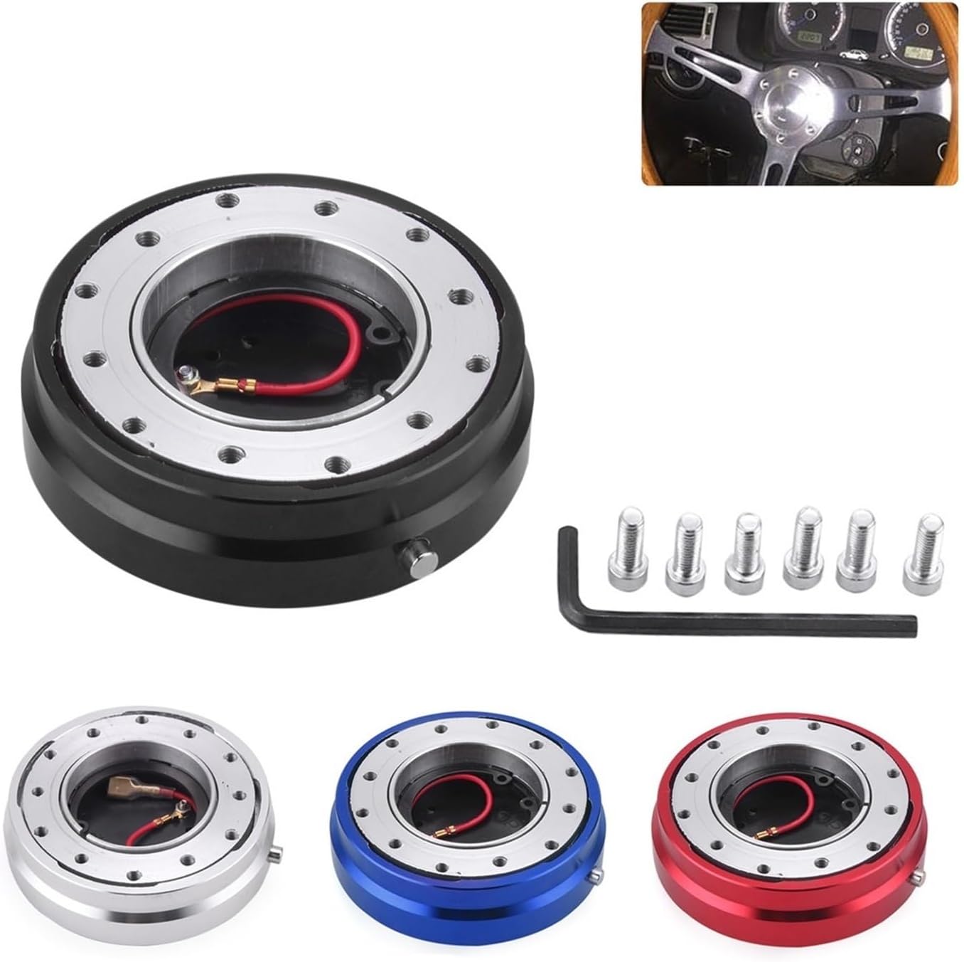 Quick disassembly artifact Universal Thin Version 6 Hole Steering Wheel Quick Release Adapter 6-Hole Snap Off Boss Kit Professional competition(Silver)