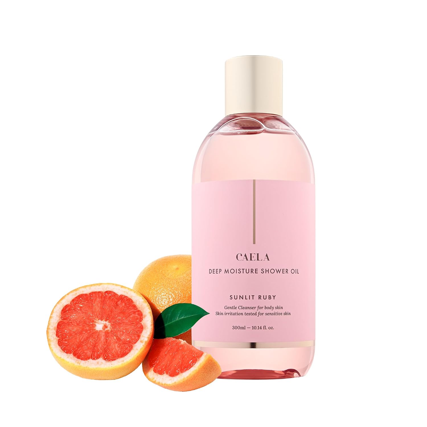 CAELA Shower Oil Body Wash, Oil-to-Foam Moisturizing Cleanser for Sensitive Skin, pH Balanced, Plant-Based Oils, Vegan & Sulfate-Free, Sunlit Ruby, 10.14 fl oz