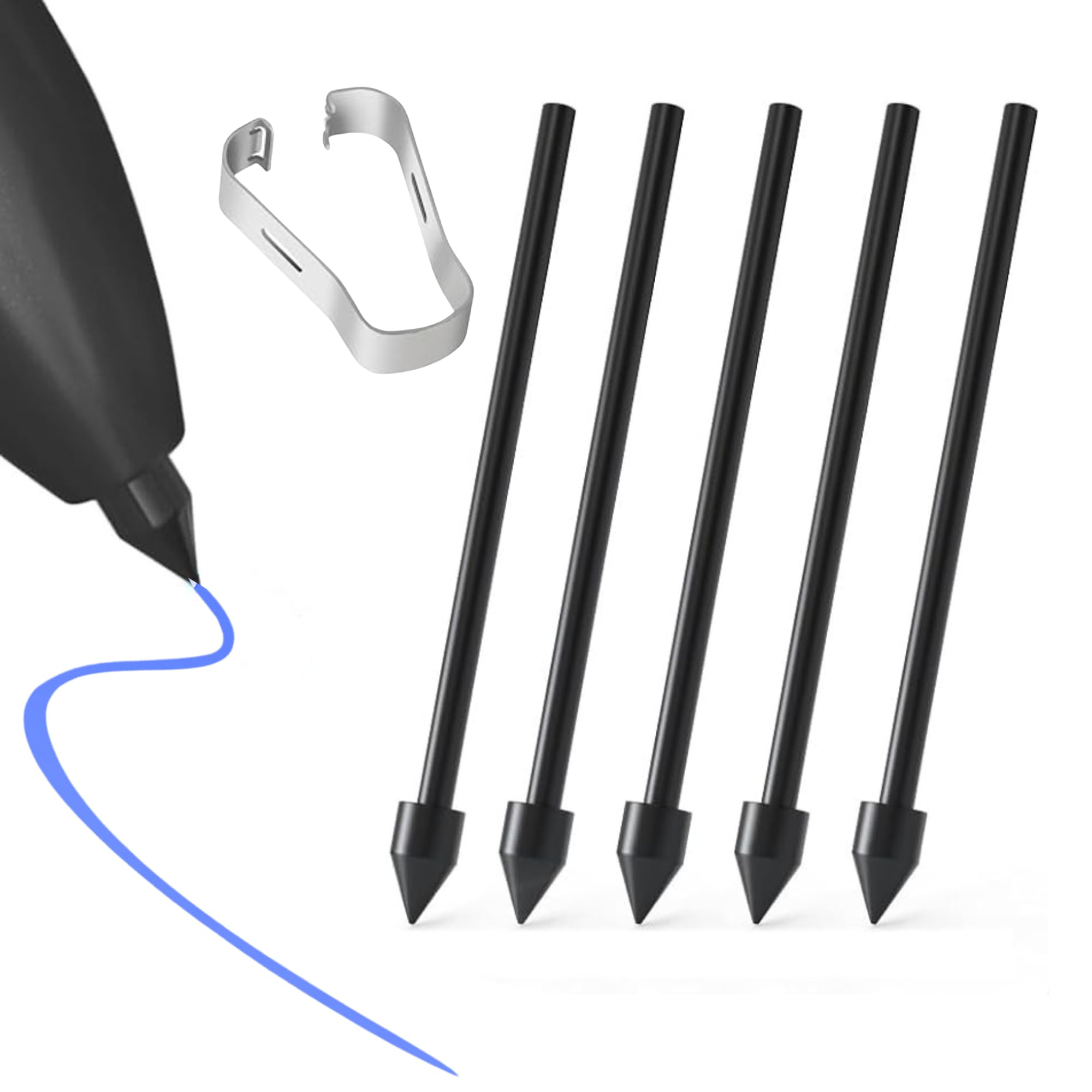 Rumbalton 5pc Replacement Plastic Tips/Nibs for Galaxy Tab S Pen, Compatible with Tab/Mobile S24, S23, S22, S10, S9, S8, S7, S6 +/ Lite/Ultra/FE Series (Black)-image-1