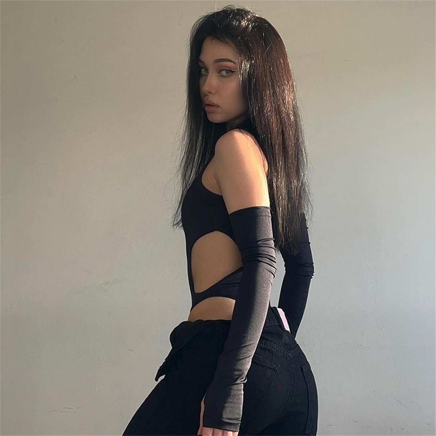 Women's Y2K Sexy Hollow Out Long Sleeve Tank Bodysuit Summer Skinny Leotard Tops Streetwear Outfit - Image 3
