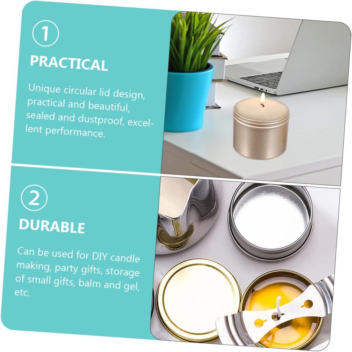 SEWACC 6pcs Aluminum Candle Jars for Creams and Balms Lightweight and Containers for Travel Reusable and Sealed Design for Essential Oils