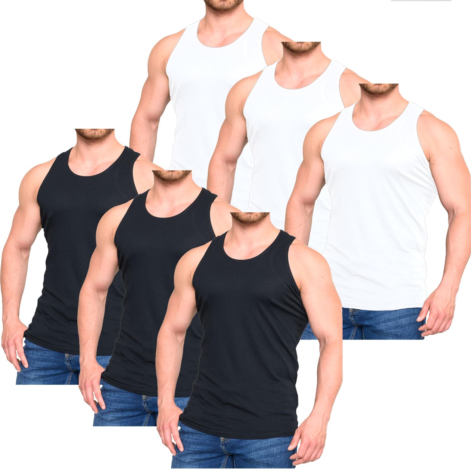 JeanBase Mens Vests 3 Pack & 6 Pack Undershirts Tank Tops Sleeveless Cotton Undershirt Gym Summer Pack of 3 Vests for Men UK Mix 6PK 3XL
