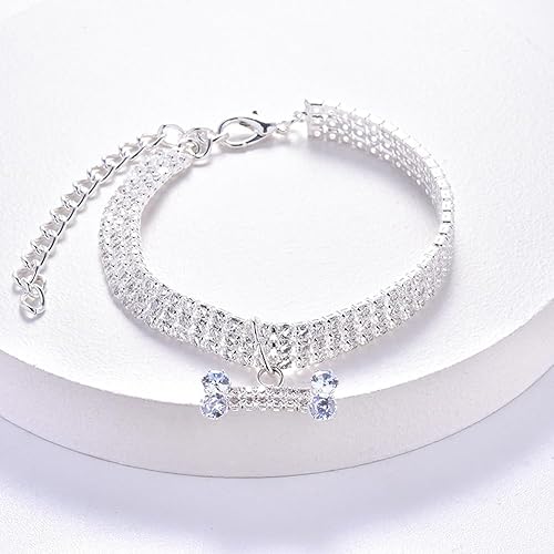 Miniatura 2 de Collar para perros y gatos, lindo collar de cristal brillante de 3 filas de diamantes de imitación para mascotas, joya brillante ajustable para