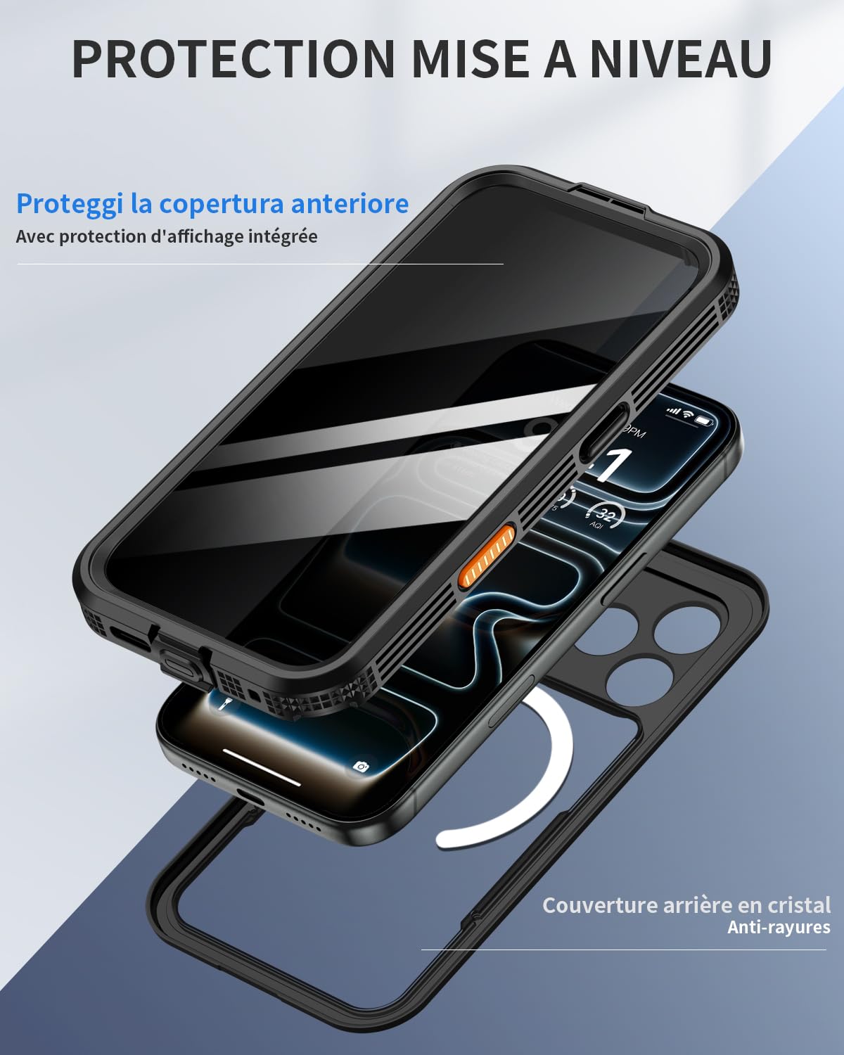Lanhiem Coque pour iPhone 17 Pro IP68 Étanche Anti-Espion 360 Integrale | Noir,Imperméable,Waterproof,Étui avec Privacy Protection écran,Antichoc,Incassable,Antipoussière,Anti-Spy,Renforcée,Chantier