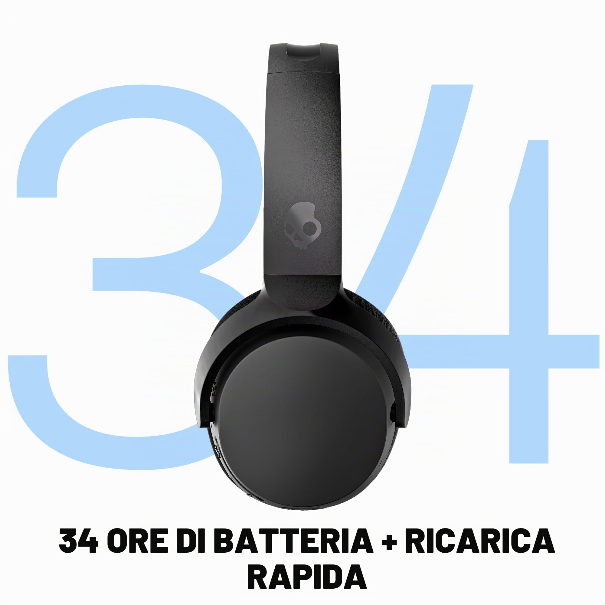 Skullcandy Riff 2 Cuffie Wireless On-Ear con Microfono, 34 Ore di Autonomia, Compatibili con iPhone, Android e Dispositivi Bluetooth - Nero