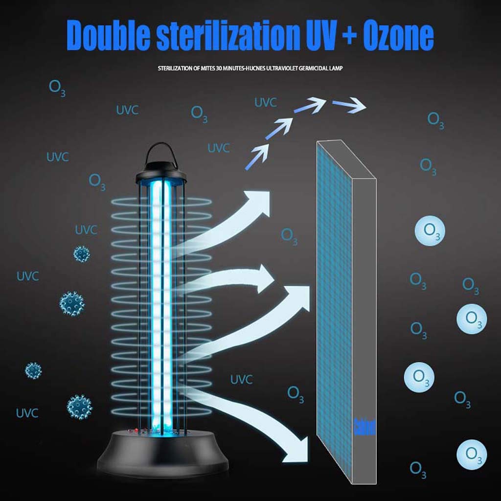 Lámpara de desinfección con ozono UV con Control Remoto, Lámpara de esterilización de 36W | Lámpara de eliminación de ácaros de 60W -Tres Engranajes temporizados Inicio retrasado