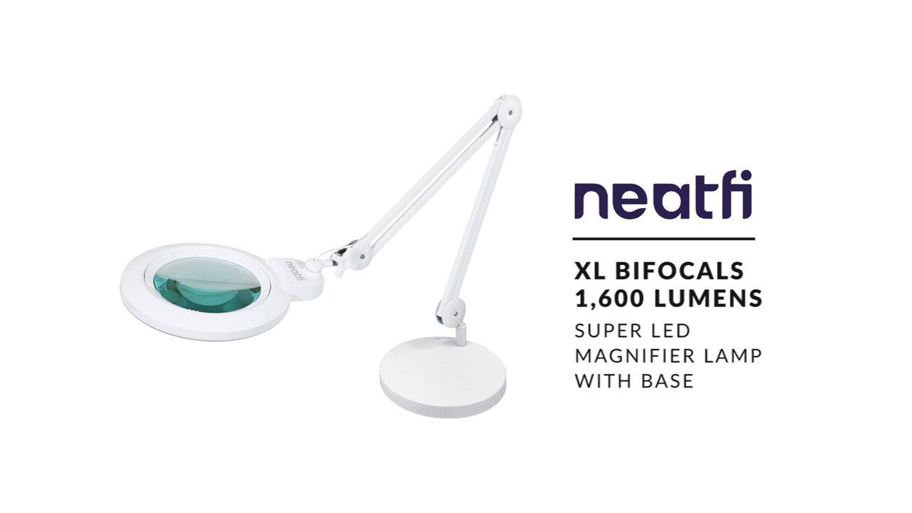 Image of Neatfi XL LED Magnifying Lamp, Hands-Free, Dimmable, Crafts, Reading, Close Work (Black, Non-CCT with Base)