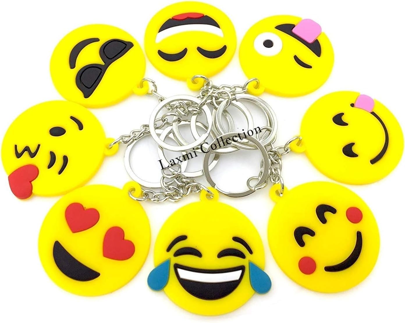 GenericLaxmi Collection Smiley Emoji Keyrings Key Chains for Kids Boys Girls Children and Adults Birthday Return Gifts in Bulk Pinata Filler Multicolour
