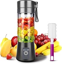 Portable Blender, YKSINX Smoothie Juicer Cup, Personal Mini Blender for Smoothies and Shakes- Six Blades in 3D, 380ml, 13oz 2000mAh Powerful USB Rechargeable Home Travel Handheld Fruit Juicer (Black)