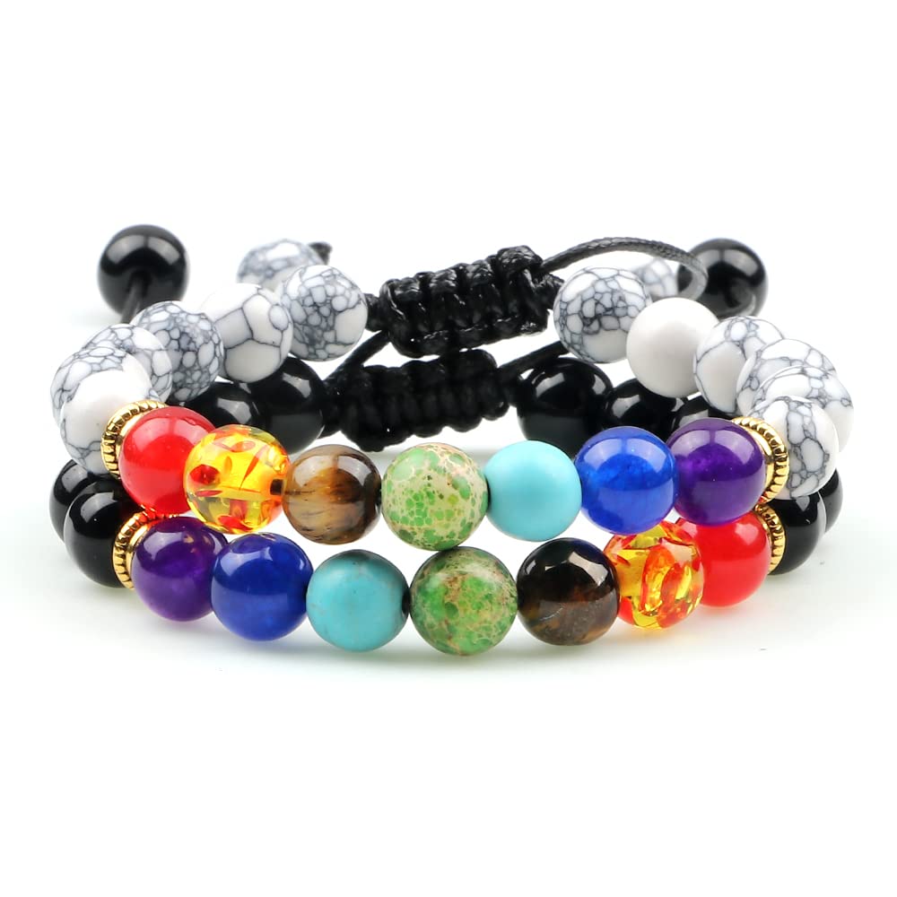 2 stücke 7 Chakra Perlen Armband Männer Tigerauge Natürliche Lava Stein Reiki Armbänder Buddha ing Balance Frauen Gebet schmuck