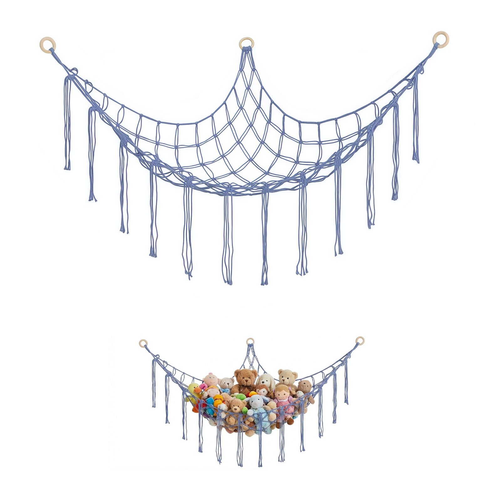 Nocecfi Blue Corner Toy Storage Net For Stuffed Animals, Teddy Hammocks, Teddy Net Bear Storage Hammocks For Soft Toys, Cute Plush Storage Net For Bedroom And Playroom (Blue)