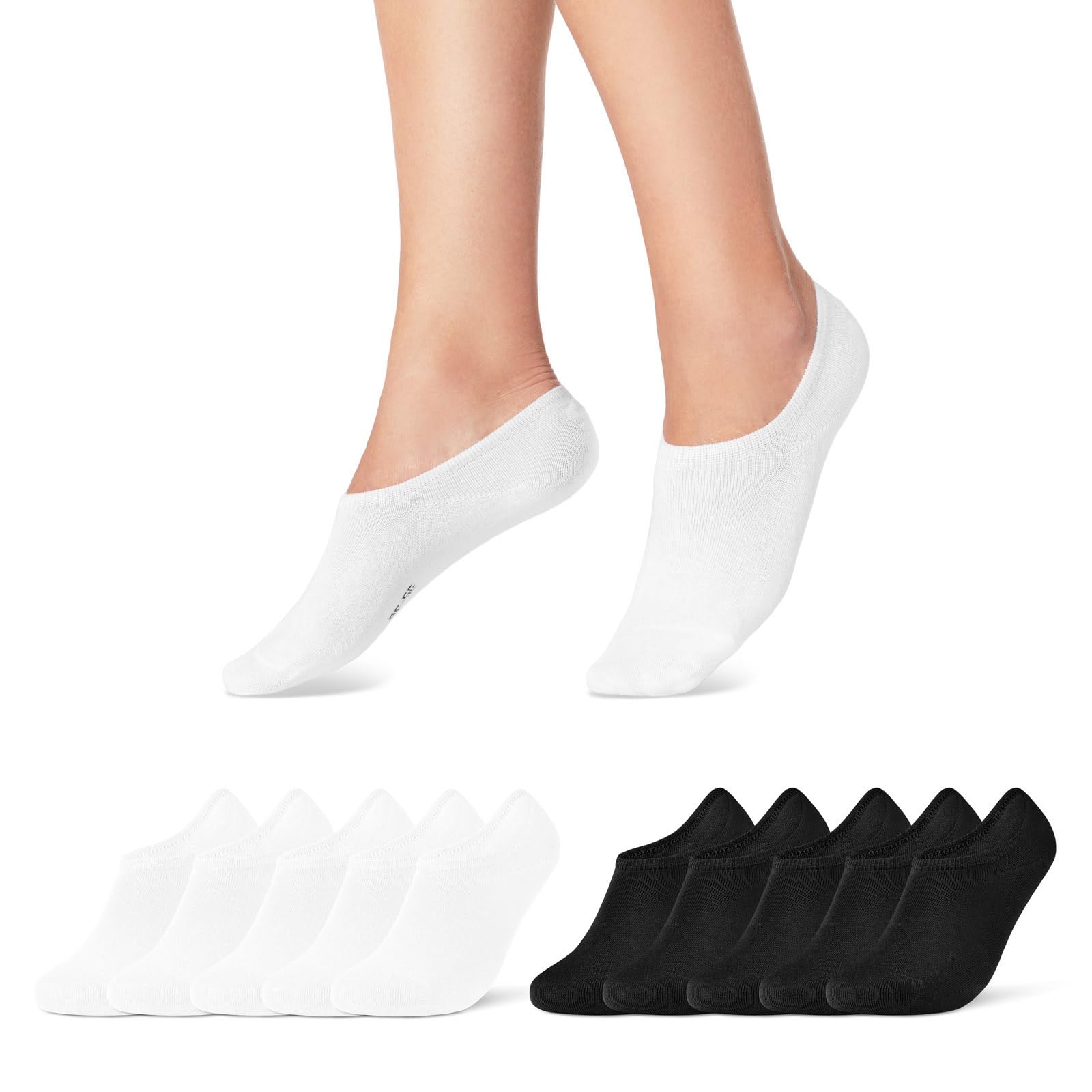 10 Pairs of Women's Men's No Show Trainer Socks Breathable and Non-Slip with Silicone Pad