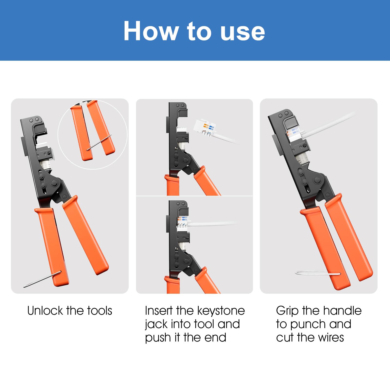 iwillink Strumento Keystone per terminazione della velocità, jack Keystone RJ45 angolato a 90°, cavo Ethernet Cat5e, Cat6 e Cat6a RJ45 Punch Down Tool