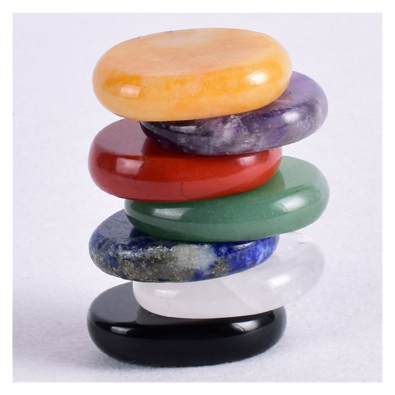 Juego de Naturales, Piedra de Palma preocupante, 30 * 25 * 6 MM, Cristal de Cuarzo, Rebanada de Pulido, energía Espiritual decoración de la habitación (Color : Chakra Set)