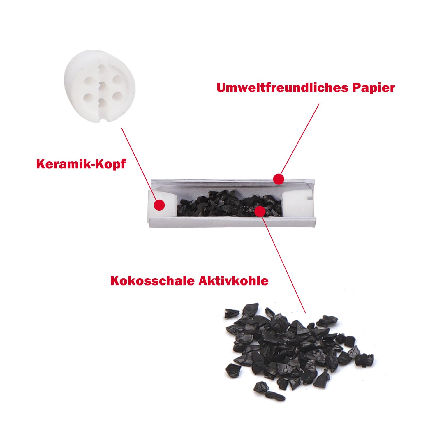 YiTenn Activated Carbon Filter Active Filter 6 mm x 27 mm Made of Activated Carbon Coconut Shell / Ceramic Head / Paper (Pack of 50) - Image 2