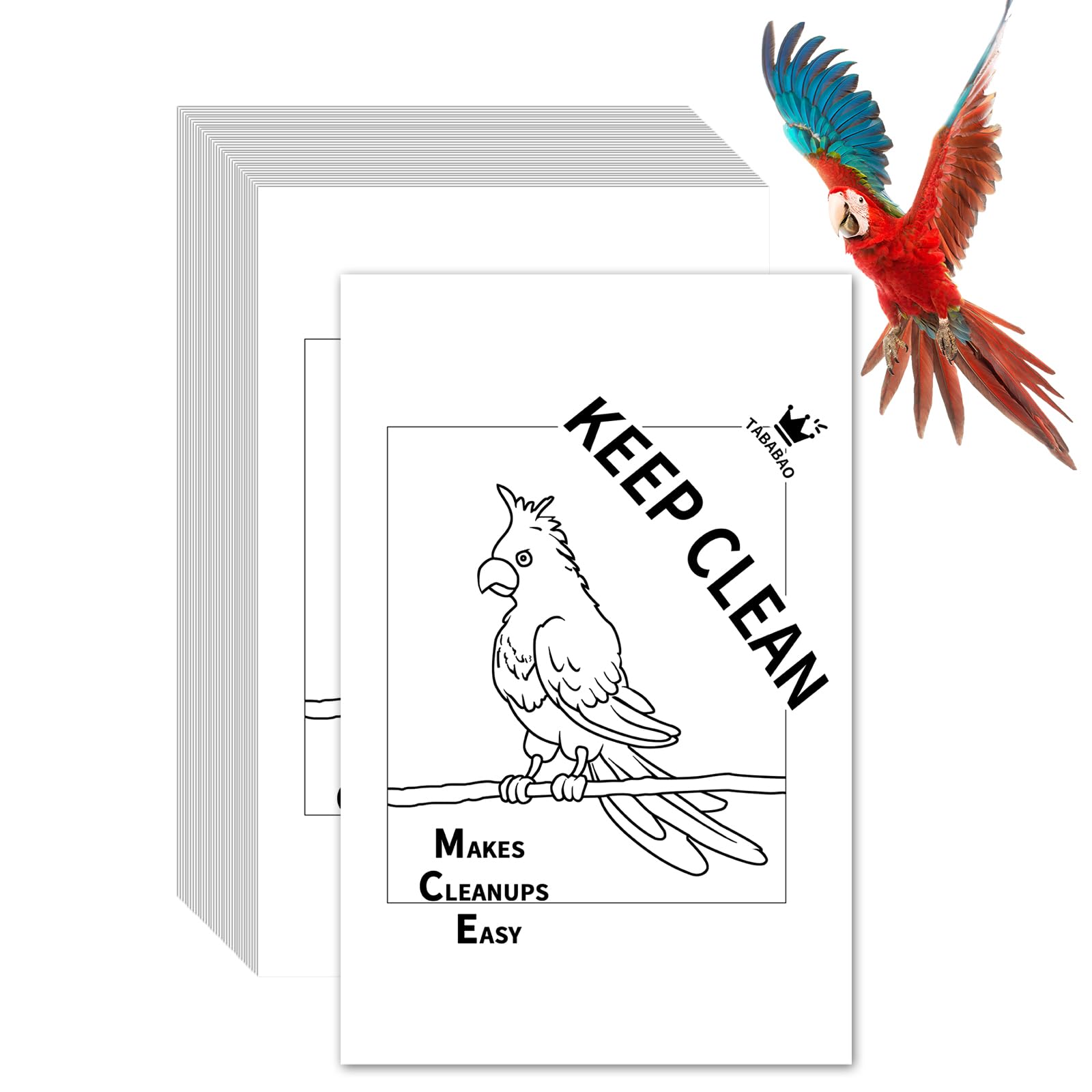 Bird Cage Paper Liners, Bird Cage Liners, 200pcs Disposable Paper Cage Liners for Birds, Pre-Cut Large Bird Cage Liners for Parrot, Parakeet, Conure, Cockatiel, 17 X 11 inch, White